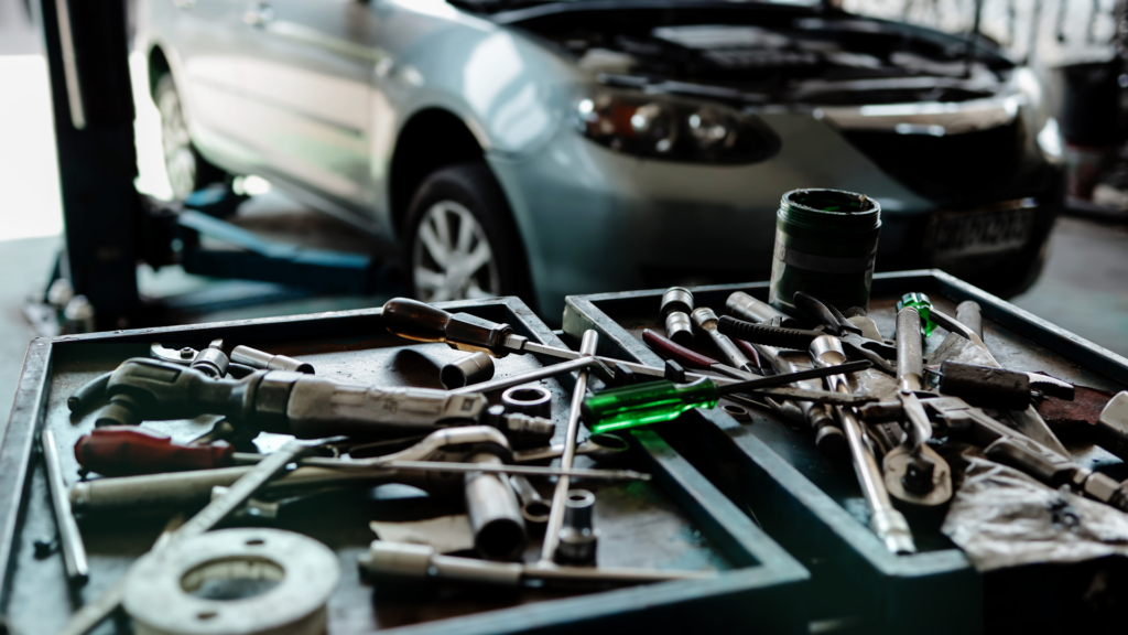 mechanic's tools on tray in repair shop bay Smoky Hill Auto Service