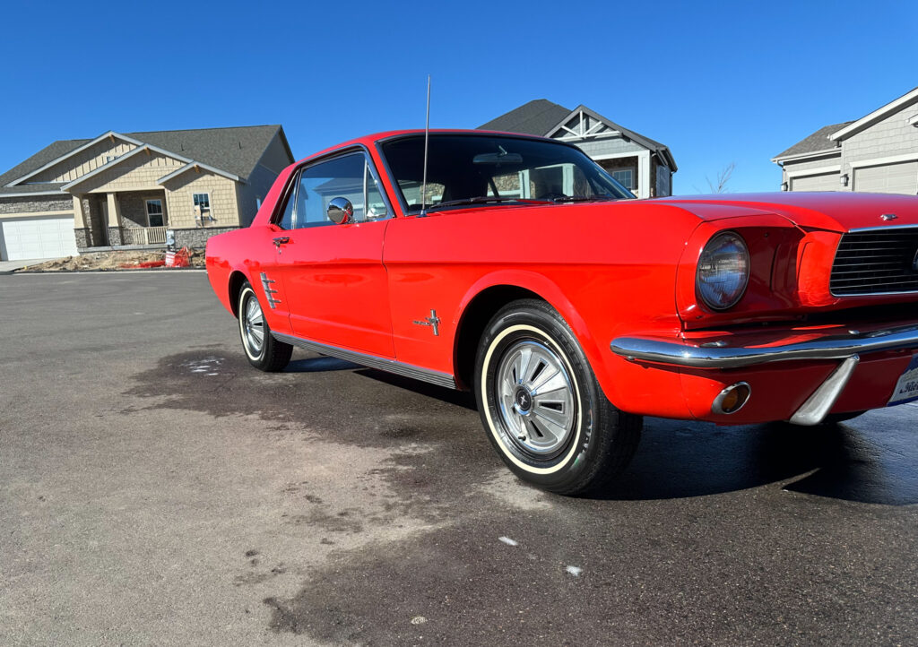 front and side of red mustang after detailing Legacy Auto Clinic Castle Rock 