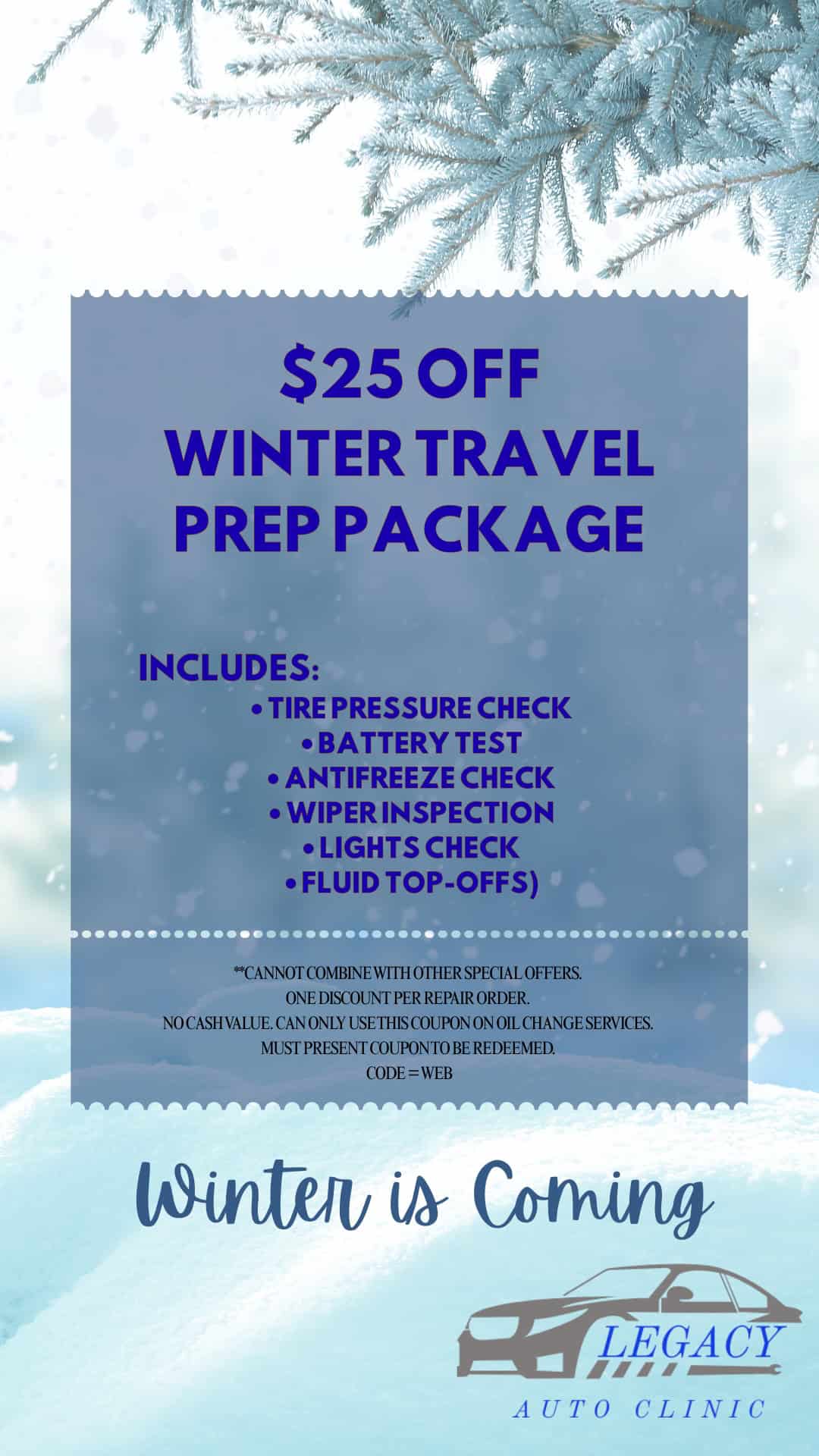 $25 off coupon Legacy Auto Clinic Castle Rock