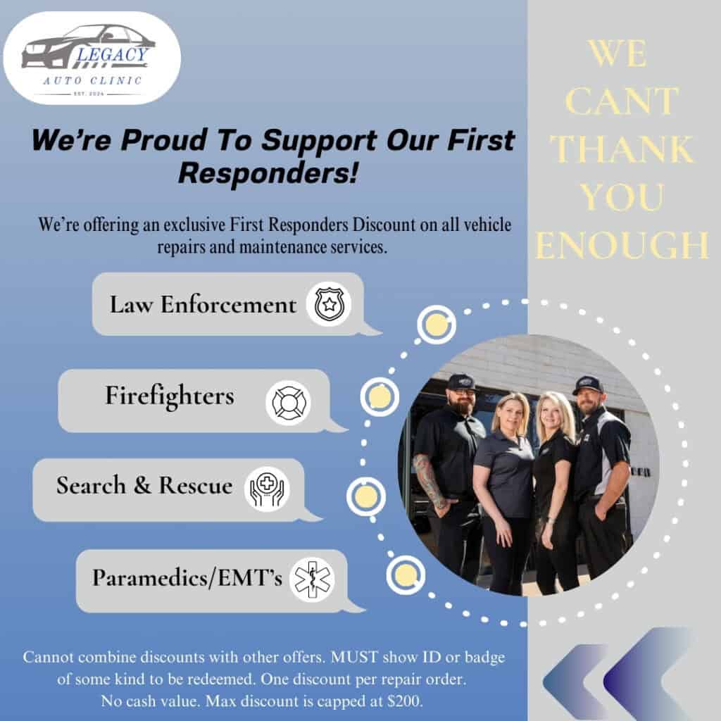 discounts offered to first responders at Legacy Auto Clinic Castle Rock