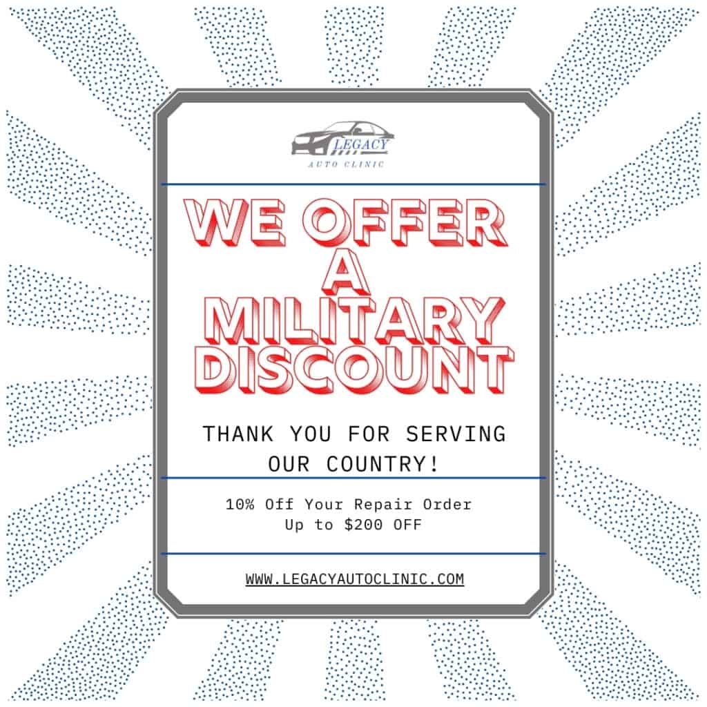 military discount offered from Legacy Auto Clinic Castle Rock
